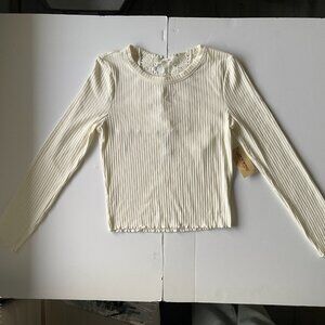 American Rag Womens Size S Top Cream Lace Up Ribbed on Back Long Sleeve Blouse